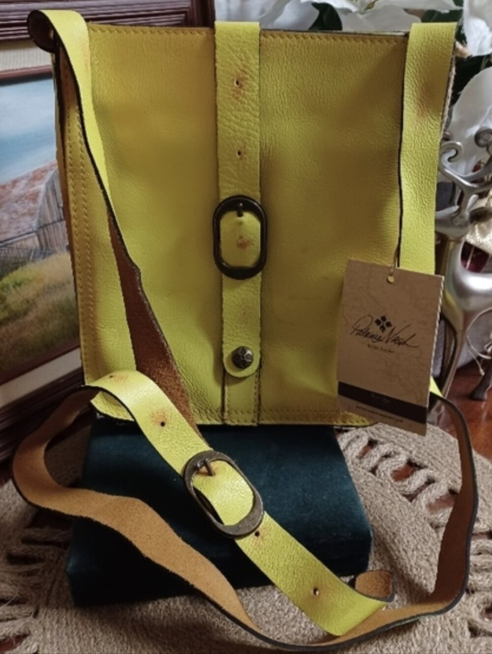 New Patricia Nash Italian Leather Neon Yellow Overdye Venezia Distressed Bag NWT